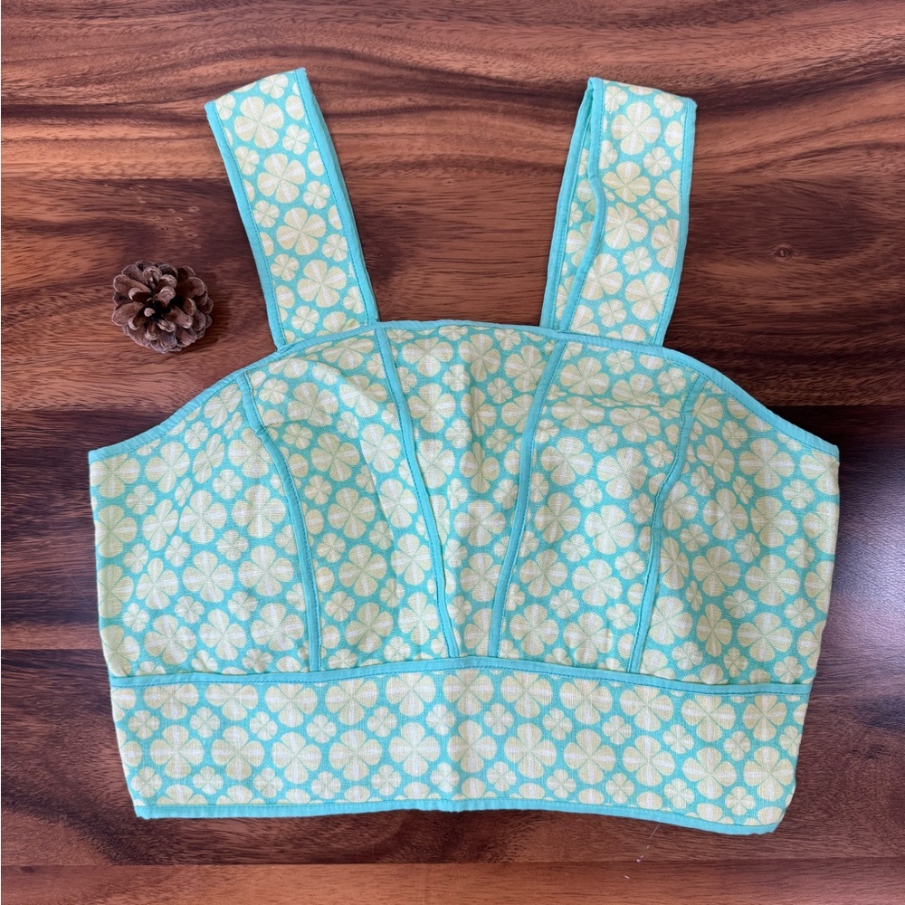 💚 MARÍA DE LA ORDEN Cropped Linen Tank Blouse Clover Lime Turquoise Green Medium
